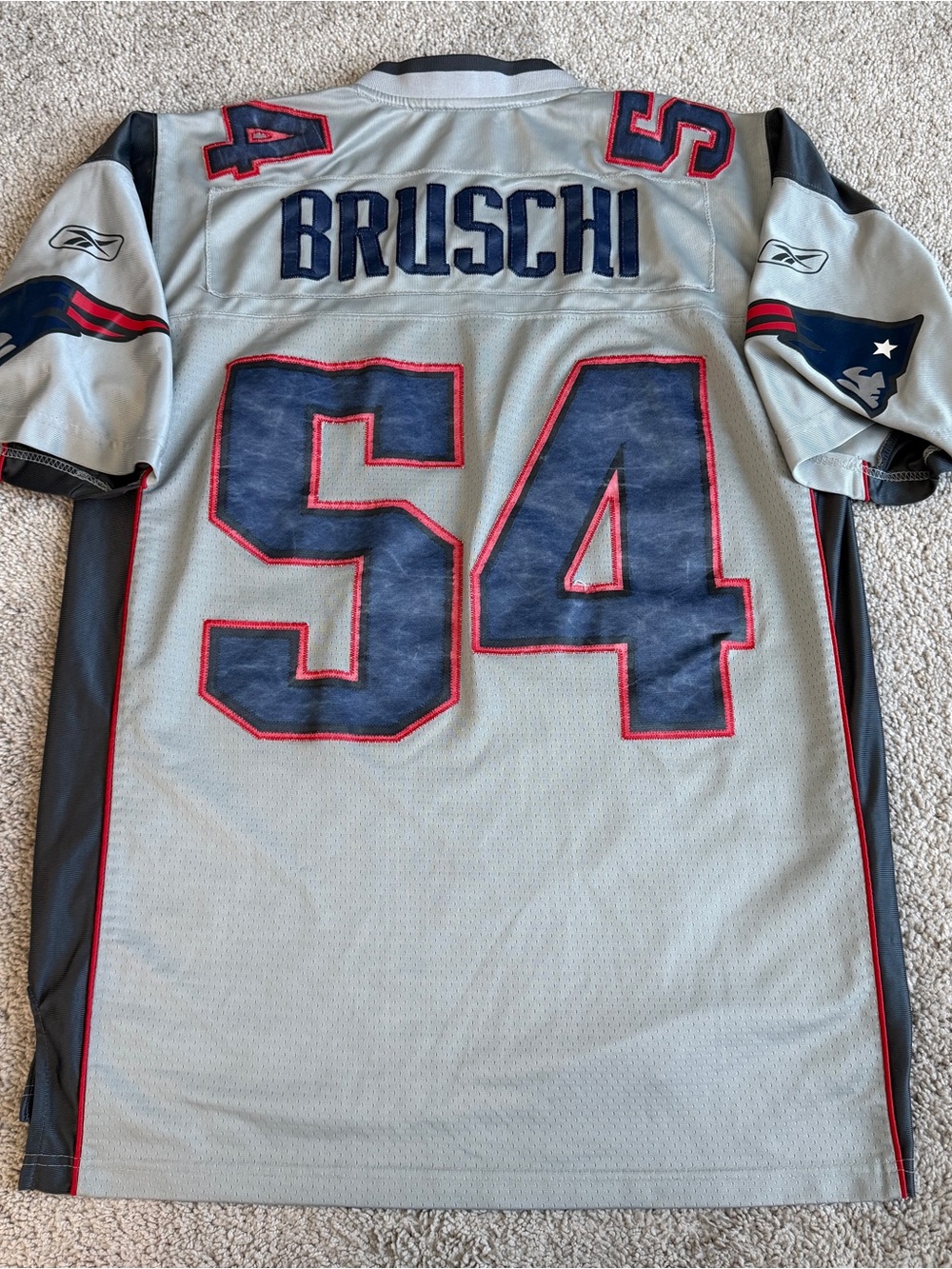 Vintage Y2K Reebok Tedy Bruschi #54 Patriots Silver NFL Jersey Large